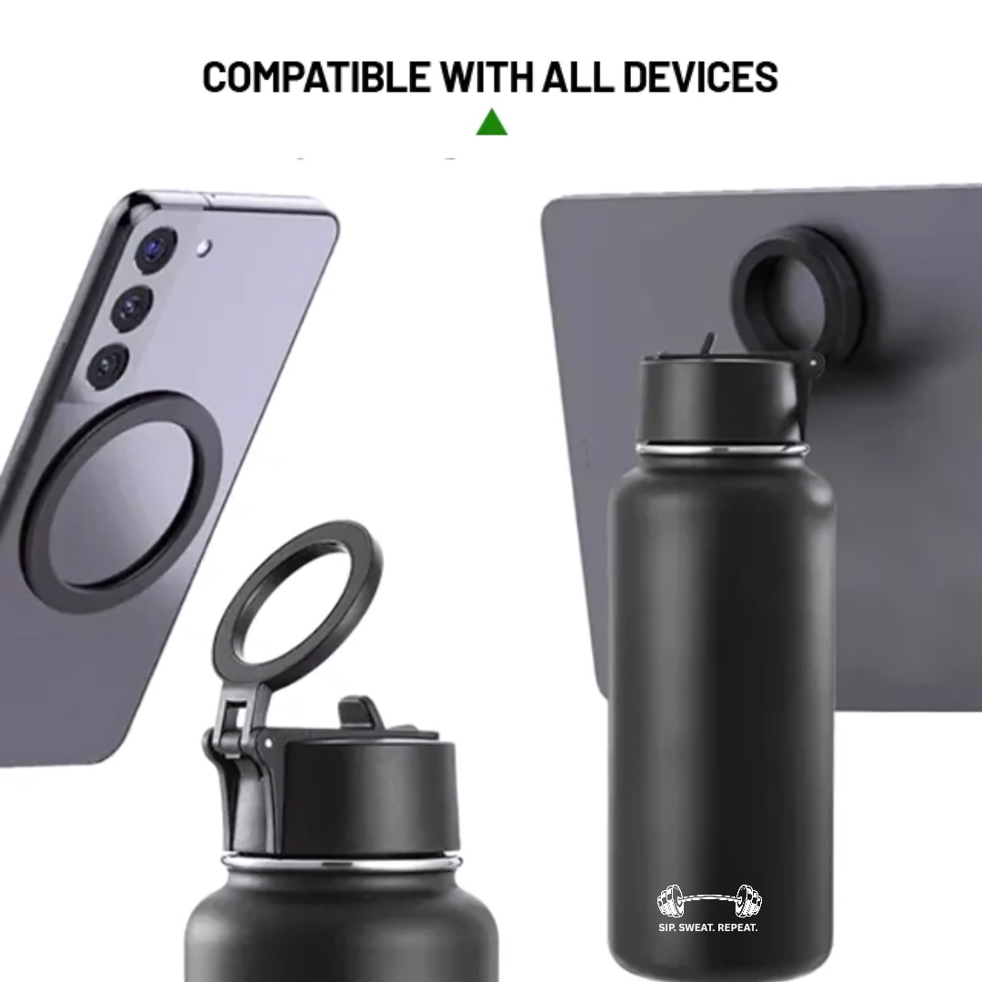 SOULBOTTLE MAGX – 1L Steel Bottle with Magnetic Phone Mount & Tripod Cap (Black & White)