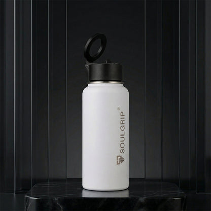 Soulbottel Magx – 1L Steel Bottle with Magnetic Phone Mount & Tripod Cap (Black & White)