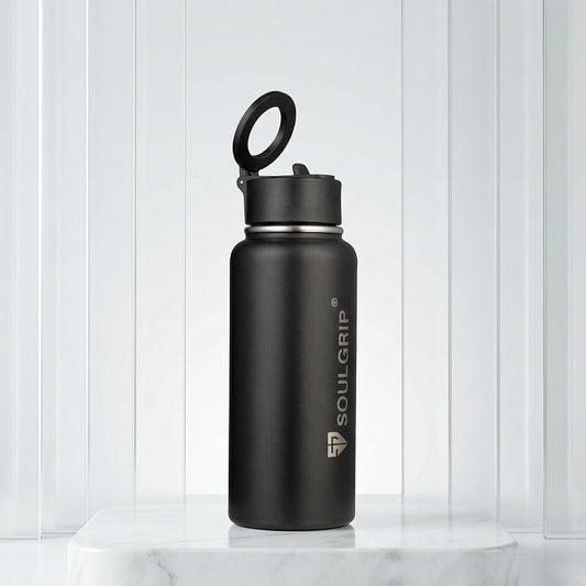 Soulbottel Magx – 1L Steel Bottle with Magnetic Phone Mount & Tripod Cap (Black & White)